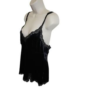 Express Black Velvet Cami Top Sheer Mesh V-Neck Adjustable Straps Size L